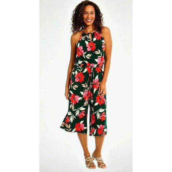 Maggy London Womens Floral Halter Neck Crop‎ Sleeveless Jumpsuit Size 4 - Picture 1 of 11